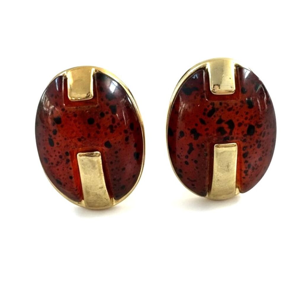 Faux Amber Vintage Clip On Earrings Gold Tone